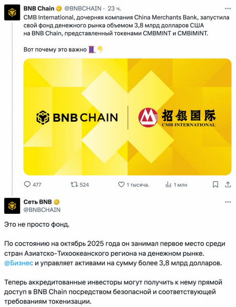 China Merchants Bank токенизировал фонд на $3,8 млрд на BNB Chain