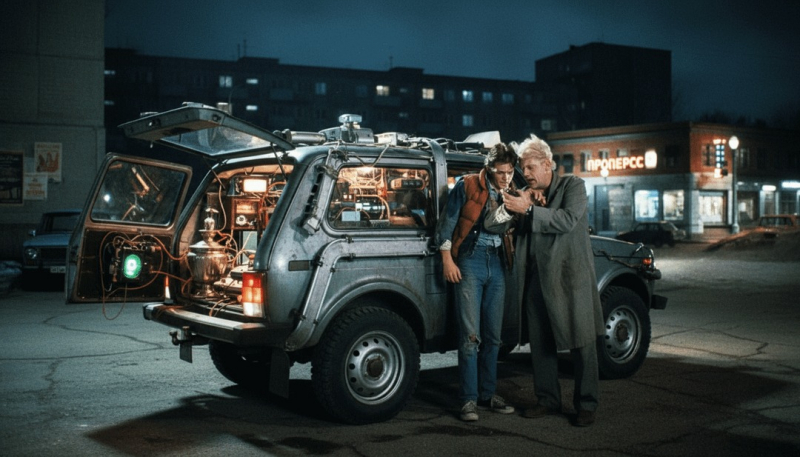 Док и Марти на «Ниве»: нейросеть перенесла «Назад в будущее» в СССР